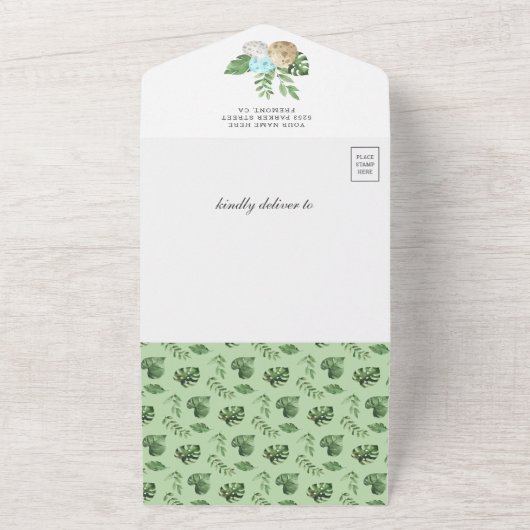 Rustisch Oerwoud Chalkboard Cute Dinosaur Baby sho All In One Uitnodiging (Buitenkant)