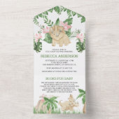 Rustisch Oerwoud Cute Floral Dinosaur Baby shower All In One Uitnodiging (Binnen)