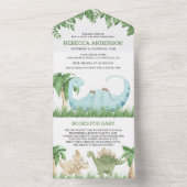 Rustisch Oerwoud Cute Slapeping Dinosaur Baby show All In One Uitnodiging (Binnen)