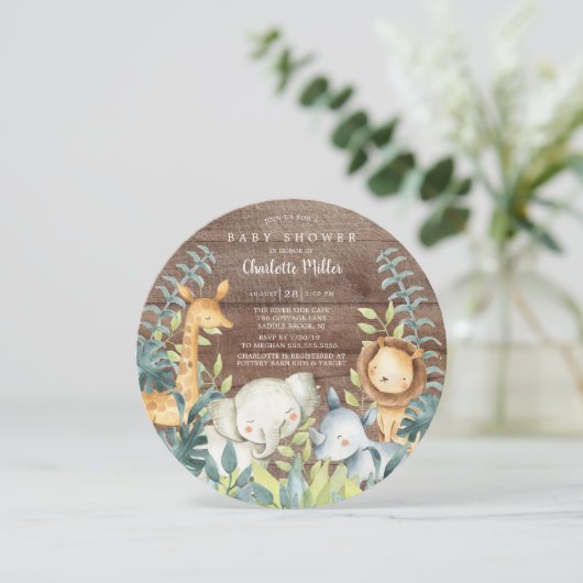 Rustisch Oerwoud Dieren Baby shower Kaart (Staand voorkant)