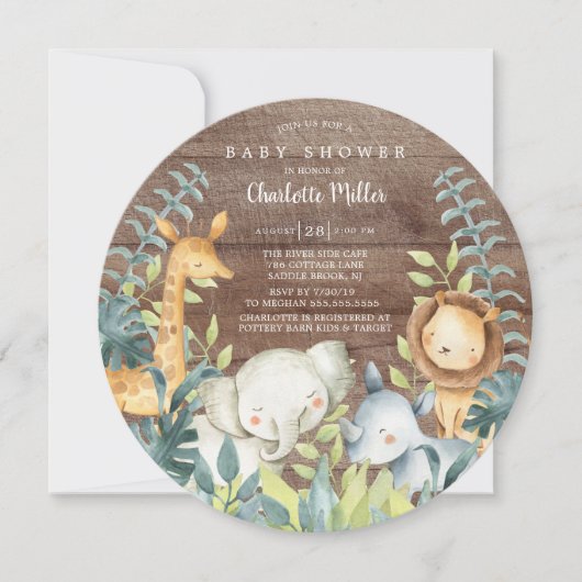 Rustisch Oerwoud Dieren Baby shower Kaart (Voorkant)