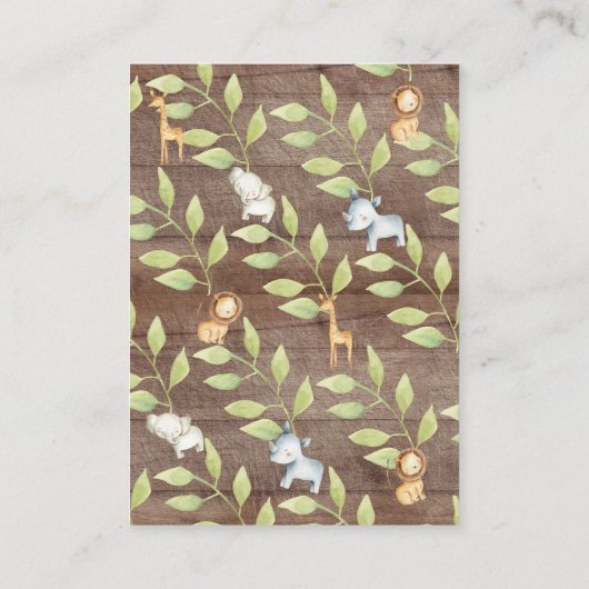 Rustisch Oerwoud Dierlijk Baby shower Luierspoel Informatiekaartje (Achterkant)