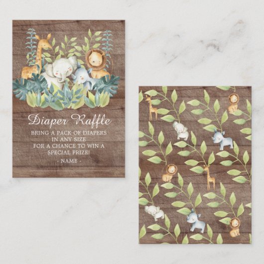Rustisch Oerwoud Dierlijk Baby shower Luierspoel Informatiekaartje (Voorkant / Achterkant)