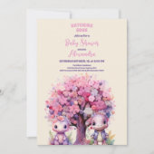 Rustisch Oerwoud Floral Pink Dinosaur Baby shower Kaart (Voorkant)