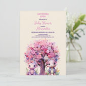 Rustisch Oerwoud Floral Pink Dinosaur Baby shower Kaart (Staand voorkant)