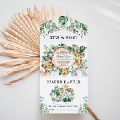 Rustisch Oerwoud Safari Animals Boy Baby shower All In One Uitnodiging