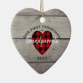 Rustisch ons eerste kerstfeest grootouderhart keramisch ornament (Rechts)