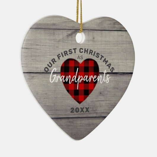 Rustisch ons eerste kerstfeest grootouderhart keramisch ornament (Rechts)