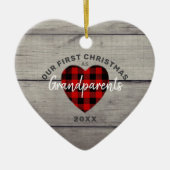 Rustisch ons eerste kerstfeest grootouderhart keramisch ornament (Voorkant)