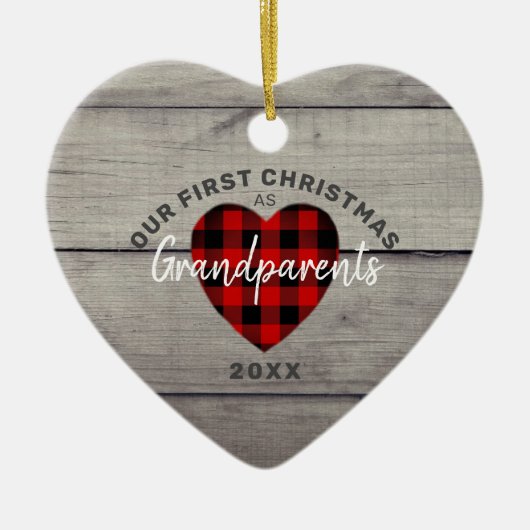 Rustisch ons eerste kerstfeest grootouderhart keramisch ornament (Voorkant)