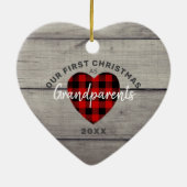 Rustisch ons eerste kerstfeest grootouderhart keramisch ornament (Achterkant)