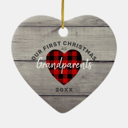 Rustisch ons eerste kerstfeest grootouderhart keramisch ornament (Achterkant)