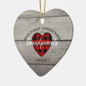 Rustisch ons eerste kerstfeest grootouderhart keramisch ornament (Links)