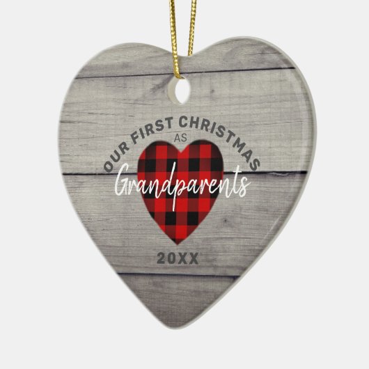 Rustisch ons eerste kerstfeest grootouderhart keramisch ornament (Links)