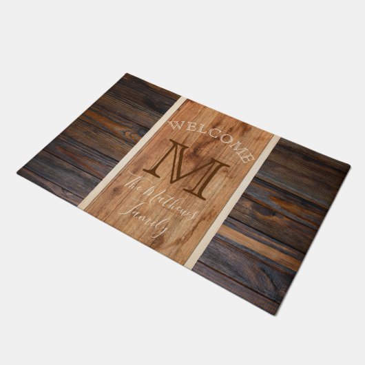 Rustisch ontwerp met houtafoon Monogram stripe Deurmat (Schuin)