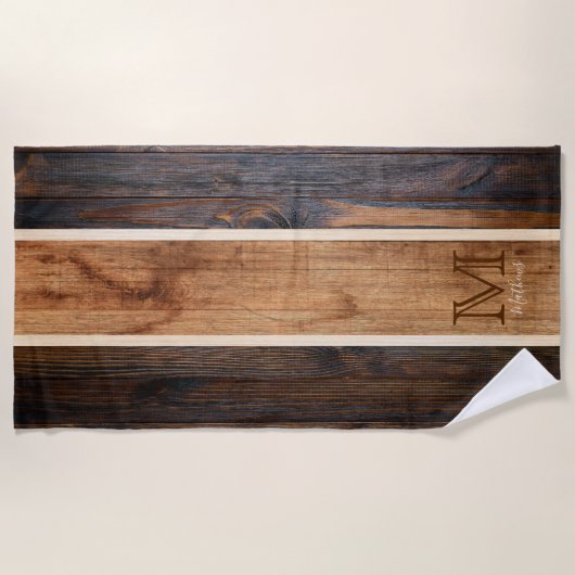 Rustisch ontwerp met houtafoon Monogram stripe Strandlaken (Voorkant)