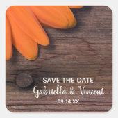 Rustisch Oranje Daisy Country Wedding Save the Dat Vierkante Sticker (Voorkant)