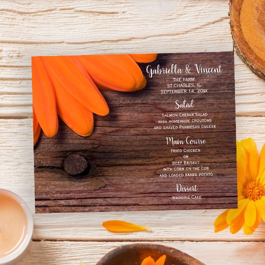 Rustisch Oranje Daisy Country Western Wedding Menu