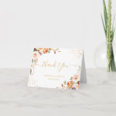 Rustisch Oranje najaar Floral Gold Glitters Weddin Bedankkaart (Voorkant)