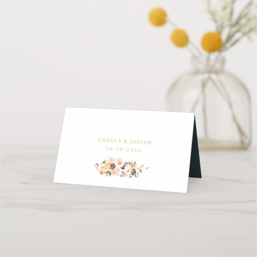 Rustisch Oranje najaar Floral Gold Glitters Weddin Plaatskaartje (Achterkant)