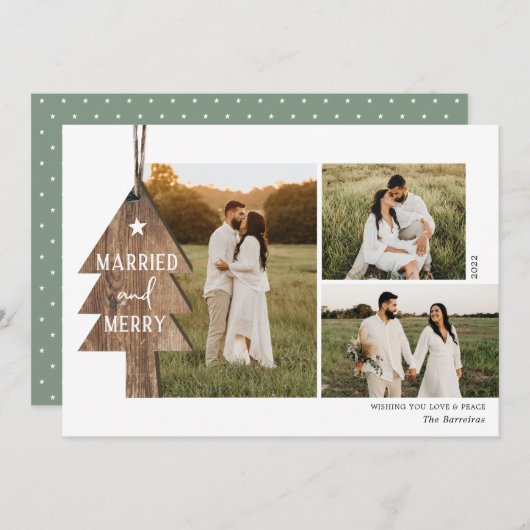 Rustisch Ornament Pas getrouwd 3 Kerstmis Feestdagenkaart (Voorkant / Achterkant)