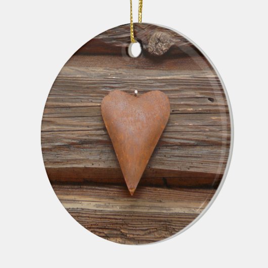 Rustisch oud hart op hout keramisch ornament (Links)