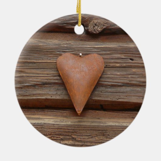 Rustisch oud hart op hout keramisch ornament (Achterkant)