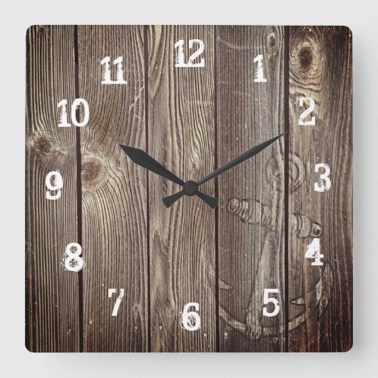 Rustisch oud hout Nautisch anker Vierkante Klok (Voorkant)