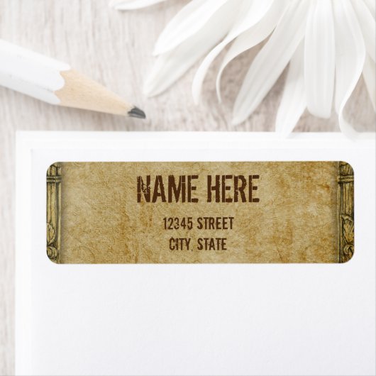 Rustisch oud label voor retouradres op het plattel (Insitu)