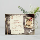 Rustisch oud papier Pergament Wood Kerstmis Folie Feestdagenkaart (Staand Voorkant)