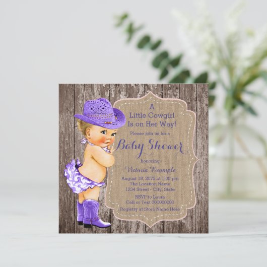 Rustisch Paars Baby shower Kaart (Staand voorkant)