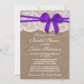 Rustisch Paars Bow, Burlap en Lace Vrijgezellenfee Kaart (Voorkant)