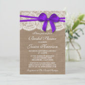 Rustisch Paars Bow, Burlap en Lace Vrijgezellenfee Kaart (Staand voorkant)