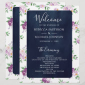 Rustisch Paars-Floral Navy Blue Wedding Programme (Voorkant / Achterkant)