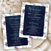 Rustisch Paars-Floral Navy Blue Wedding Programme