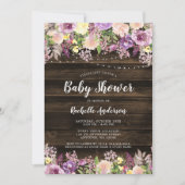 Rustisch Paars Floral String Light Girl Baby showe Kaart (Voorkant)