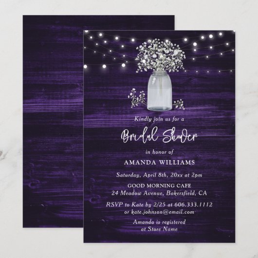 Rustisch Paars Floral Vrijgezellenfeest Kaart (Voorkant / Achterkant)