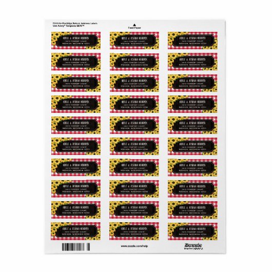 Rustisch Paars Gingham & Sunflower BBQ Baby shower Etiket (Full Sheet)