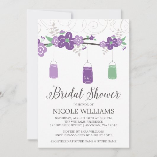 Rustisch Paars Green Mason Jar Branch Vrijgezellen Kaart (Voorkant)