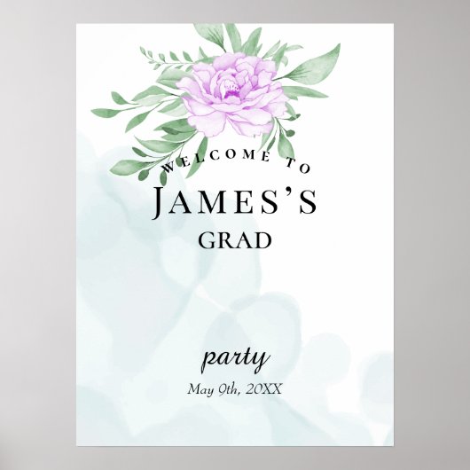 Rustisch Paars Roos Eucalyptus Afstuderen Welkom Poster (Voorkant)