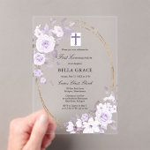 Rustisch Paars Roos Floral Eerste Heilige Communie Acryl Uitnodigingen (Insitu (Draagbaar))