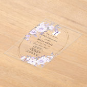 Rustisch Paars Roos Floral Eerste Heilige Communie Acryl Uitnodigingen (Laagn)