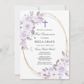 Rustisch Paars Roos Floral Eerste Heilige Communie Kaart (Voorkant)