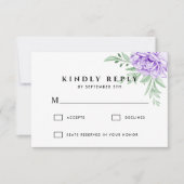 Rustisch Paars Roos Floral Eucalyptus Boho Wedding RSVP Kaartje (Voorkant)