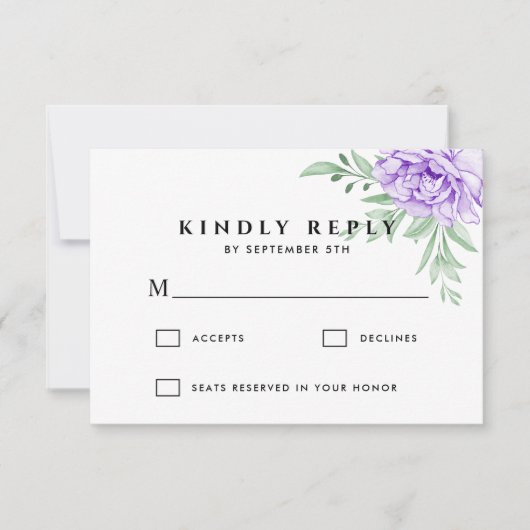 Rustisch Paars Roos Floral Eucalyptus Boho Wedding RSVP Kaartje (Voorkant)