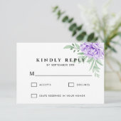 Rustisch Paars Roos Floral Eucalyptus Boho Wedding RSVP Kaartje (Staand voorkant)
