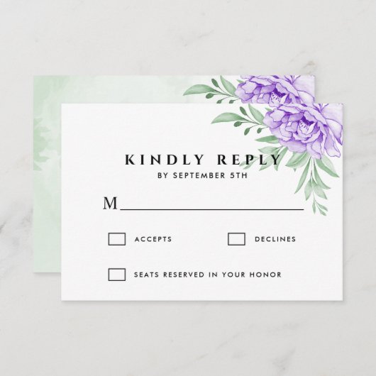 Rustisch Paars Roos Floral Eucalyptus Boho Wedding RSVP Kaartje (Voorkant / Achterkant)