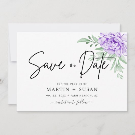 Rustisch Paars Roos Floral Eucalyptus Boho Wedding Save The Date (Voorkant)