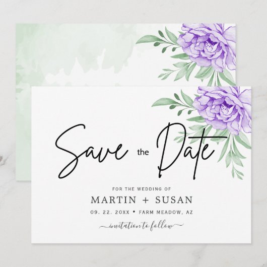 Rustisch Paars Roos Floral Eucalyptus Boho Wedding Save The Date (Voorkant / Achterkant)