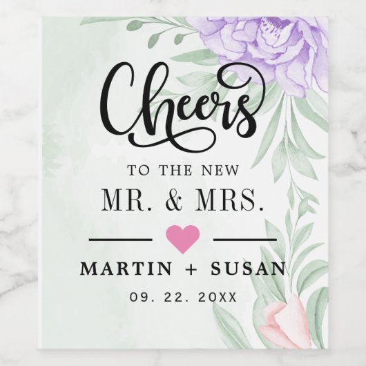 Rustisch Paars Roos Floral Eucalyptus Boho Wedding Wijn Etiket (Enkel label)